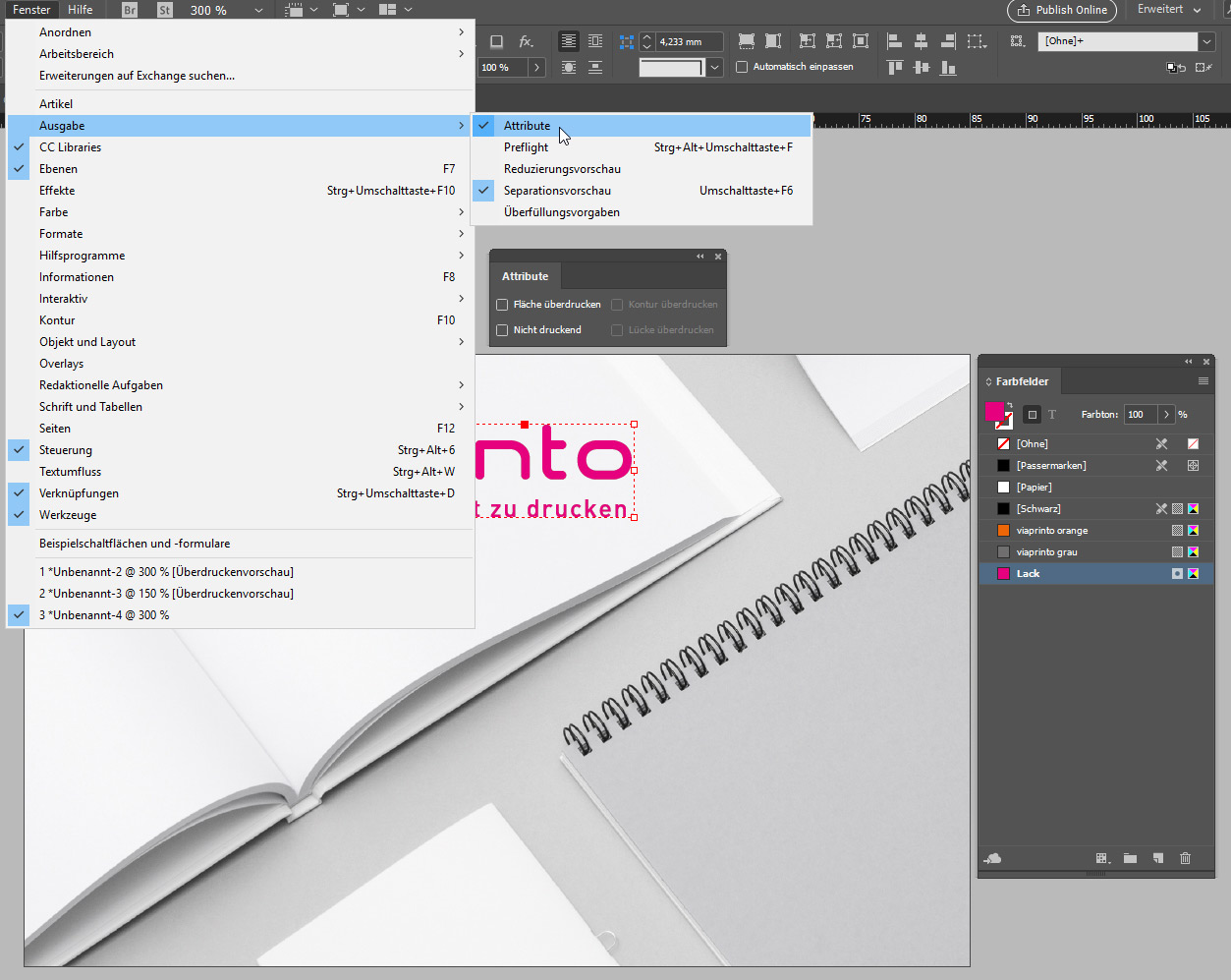 Attribute-Fenster in Adobe InDesign