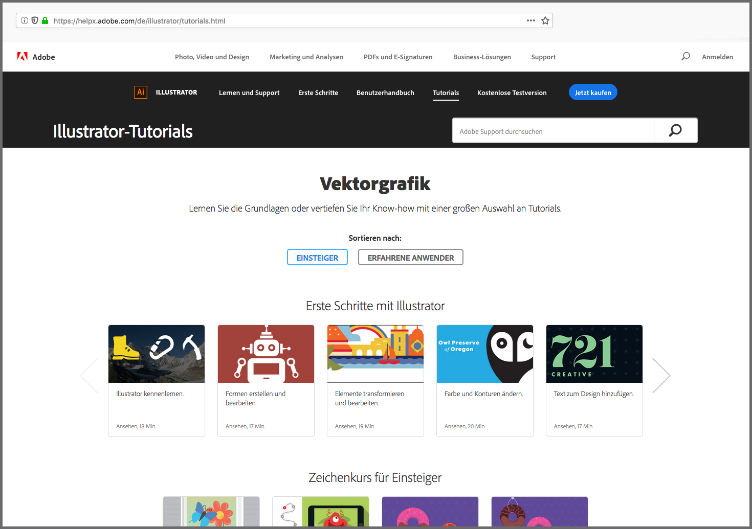 Online-Tutorials von Adobe
