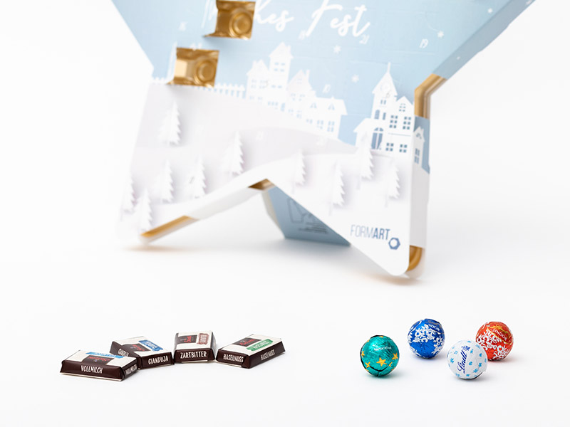 Auswahl an Schokolade für den Adventskalender Stern (Lindt & Spruengli sowie Sarotti)