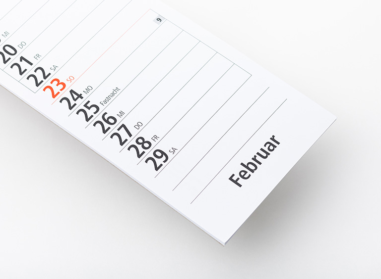 Monatliche Seite des Streifenkalenders