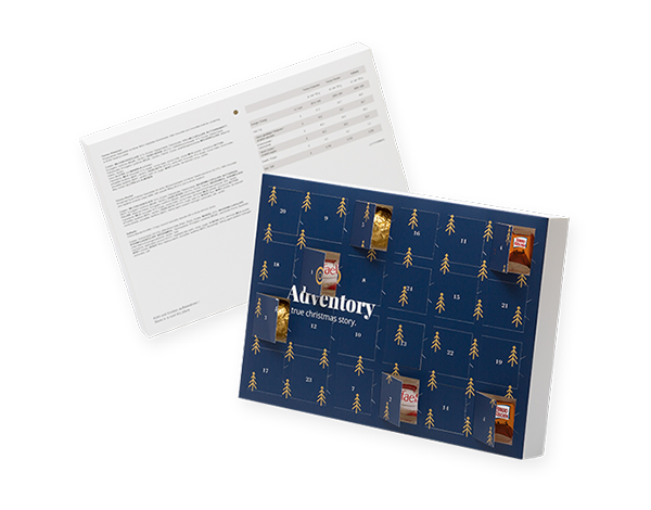 Gezeigt werden die fertigen Adventskalender von viaprinto. Sie werden online gedruckt und an Empfänger verschickt.