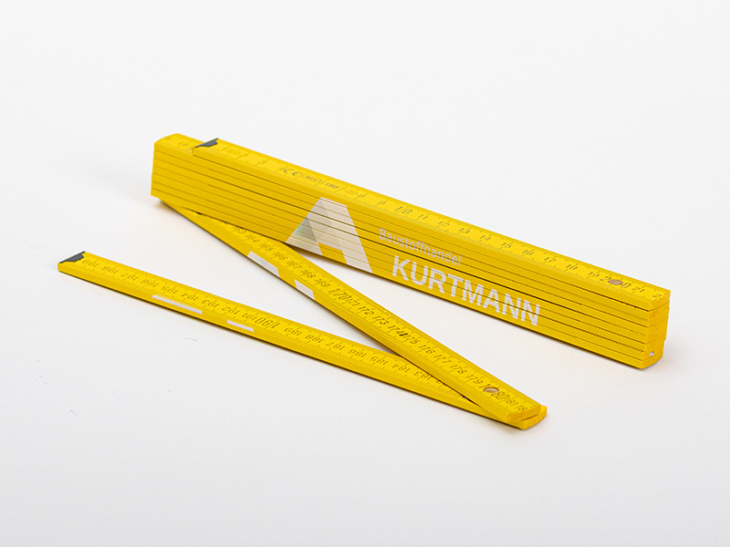 Zollstöcke in Auflage 250 | aus hochwertigem Kantholz in in rot, grün, blau oder gelb